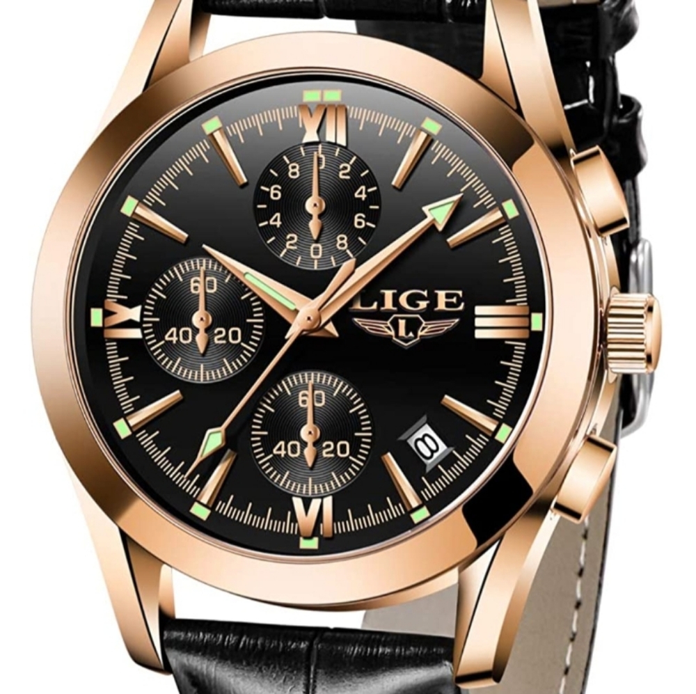 Mens Watch Leather Analog Quartz Wristwatch Men